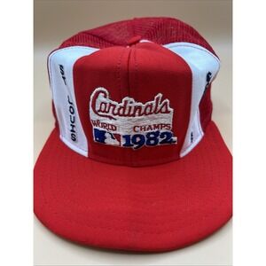 Vtg 1982 St. Louis Cardinals MLB World Champs Red Trucker Hat Lucky Stripes Sz L
